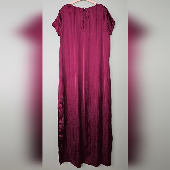 Madewell Women's Short-Sleeve Silky Slip Midi Dress in Plissé, Dark Red, XS NWOT - Picture 9 of 13